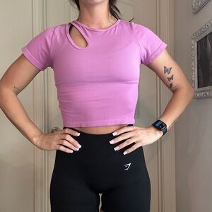 Pink Ribbed Cutout Crop Top